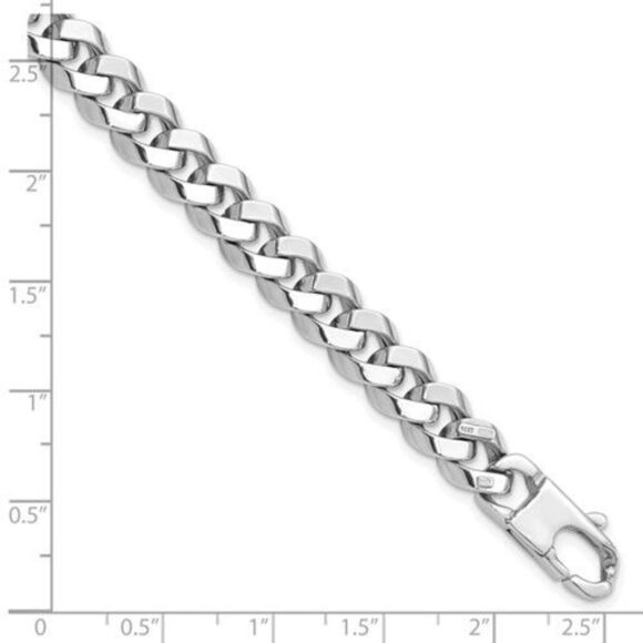 Men's 14K Italian White Gold Beveled Curb Bracelet - Picture 4 of 5